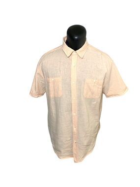 Bruno Men's Shirt Sz XL Peach Casual Button Up  Linen Cotton Blend Short Sleeve